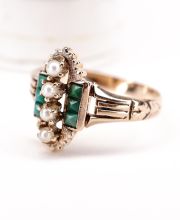 Wunderbarer antiker Art Deco Ring mit T�rkis und Perlen 585/000 Gelbgold B4378