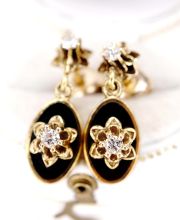 Edle antike Art Deco Ohrringe mit Diamanten und Emaille in 585 Gelbgold B4374