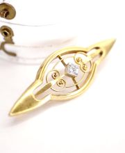 Antike Art Deco Brosche 585 Gelbgold Wilhelm M�ller Berlin mit Brillant B4390