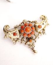 Antike wundersch�ne Biedermeier Brosche 14ct Gelbgold mit Koralle B4395