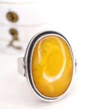 Antiker Butterscotch Bernstein Ring Fischland 835 Silber Fassung B4413