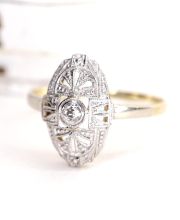 Wundersch�ner antiker Art Deco Ring mit Diamant aus 585 Gold + Platin B4383
