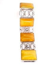Sehr breites Art Deco Armband 835/000 Silber mit Butterscotch Bernstein B4404