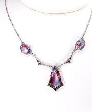 Seltenes antikes Art Deco Collier aus 835/000 Silber mit Rheinkiesel B4405