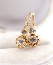 Edle antike kleine Ohrringe mit Kristallen in 585/000 Gelbgold B4396