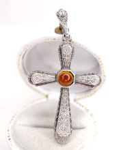 Antiker Art Deco Kreuz Anh�nger aus 835/000 Silber mit Bernstein B4424