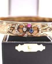 Antiker Armfreif um 1900 585/000 Gelbgold mit Diamant Saphir Rubin Perlen B4393