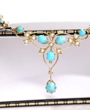 Victorianisches antikes Collier aus 9ct Gelbgold mit T�rkisen und Perlen B4434