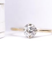 Antiker englischer Art Deco Ring 0.70ct Diamant Solit�r 750 Gelbgold B4441