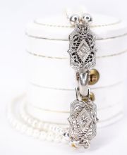Art Deco Flussperlen Armband 585 Gold + Platin Schliesse mit Brillanten B3389