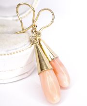 Art Deco Ohrh�nger mit Engelshaut Koralle Pampeln 800 Silber vergoldet B4447
