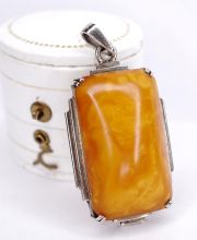 Antiker grosser Art Deco Anh�nger 835 Silber mit Butterscotch Bernstein B4458