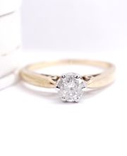Edler vintage Ring mit 0.33ct Solit�r Brillant aus 375/000 Gelbgold B4470