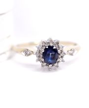 H�bscher englischer vintage Ring 375/000 Gelbgold Saphir + Diamanten B4469