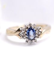 Sch�ner englischer vintage Ring 375/000 Gelbgold Saphir + Diamanten B4480