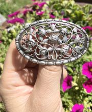 Antike schöne Jugendstil Brosche aus 850/000 Silber um 1900 mit Rosen B4485