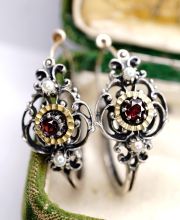 Sch�ne Trachten Biedermeier Ohrringe 835 Silber mit b�hmischen Granat B4487