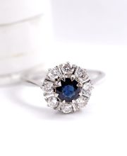 Antiker britischer Art Deco Ring mit Saphir 750 Gelbgold + Platin B4483