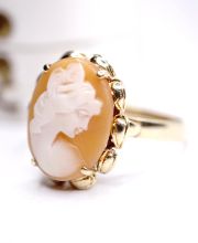 Wunderbarer schwerer vintage Ring mit Kamee in 585/000 Gelbgold B4507