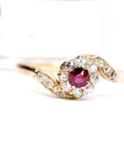 Wundesch�ner victorianischer Ring mit Rubin + Diamanten 750 Gelbgold B4513