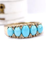 Edler englischer vintage Ring mit T�rkis + Diamanten in 375/000 Gelbgold B4520