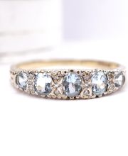 Sch�ner englischer vintage Ring 375/000 Gelbgold Aquamarin + Diamanten B4519