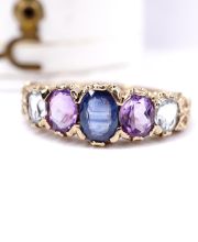 Edler englischer vintage Ring 375/000 Gelbgold Saphir Amethyst Topas B4521