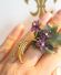 Grosse vintage Veilchen Brosche aus 750 Gelbgold Amethyst + Nephrit Jade B3679