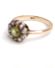 Victorianischer englischer Ring 9ct Gelbgold mit Peridot + Saatperlen B4059