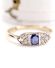 Antiker britischer Art Deco Ring 750 Gelbgold + Platin Saphir + Diamanten B4446